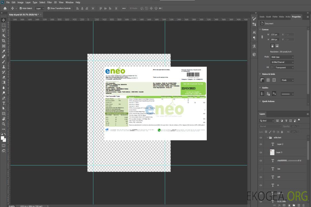 Facture professionnelle du service public d'électricité ENEO, SCR template Facture professionnelle du service public d'électricité ENEO, SCR template